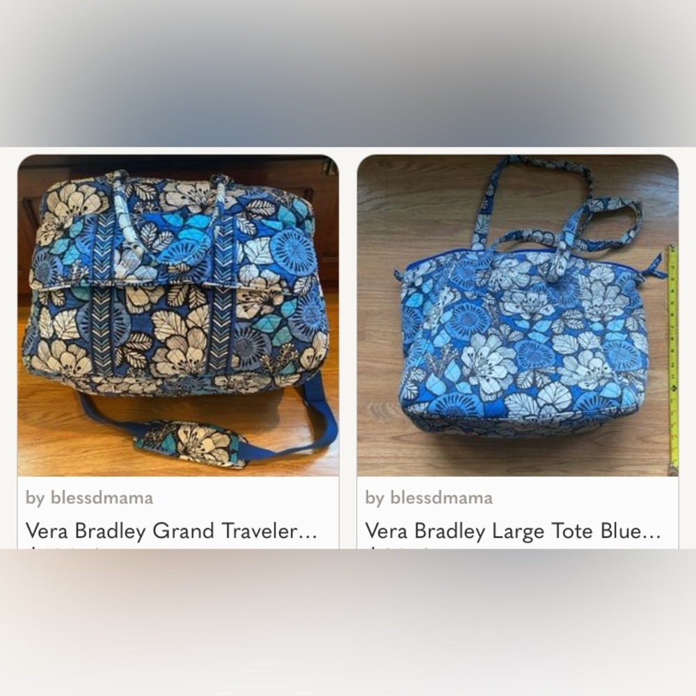 2 FOR 1! Vera Bradley Grand Traveler XL Blue Bayou Luggage Bag AND Large Tote!😍